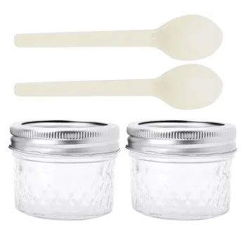 

2Pcs 120ml Wide Mouth Mason Jars with Lids Bands and Spoons Glass Storage Small Jars for Jam Honey Shower Favors Baby Foods Jar