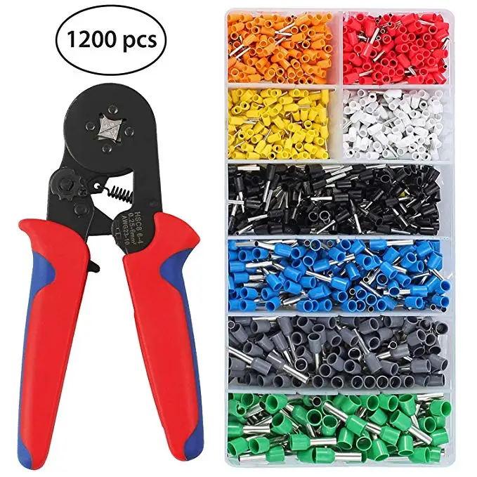 

HSC8 6-4 Terminal Crimping Pliers AWG 23-10 Wire Stripper Crimper Hand Ferrule Crimping Cutter Pliers With1200 Terminals Kit