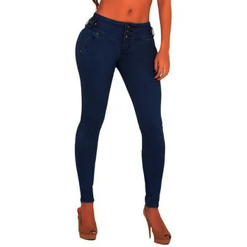 

Spring Autumn Women Skinny Denim Light Pencil Pants Stretch Jeans High Waist Slim Button Pockets Pants Jeans Push Up Mujer 9.19