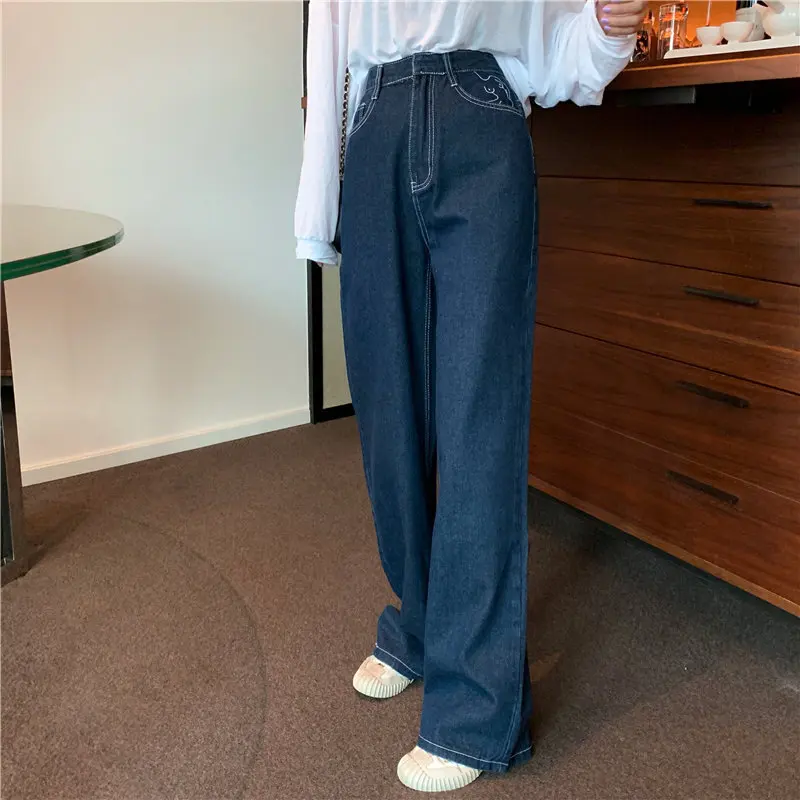 HziriP Hot Straight High Street Plus Size Embroidery 2019 Waist Loose Jeans Full-Length Denim Casual Wide Leg Trousers | Женская одежда