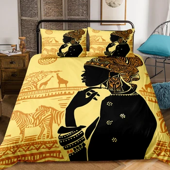 

African Woman Printed Bedding Set 2/3pcs Polyester Quilt Cover Retro Pattern Soft Comfortable Pillowcase Bedcloth Multi-size