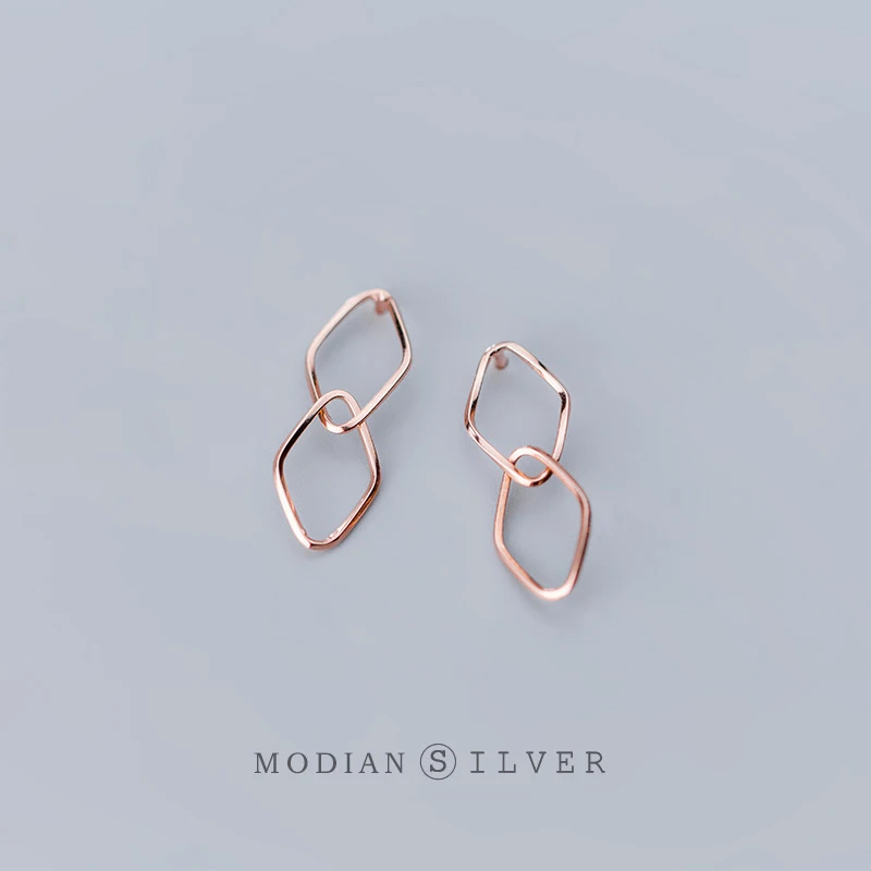 

MODIAN Rose Gold Color Hollow Out Rhombus Dangle Earring for Women Real 925 Sterling Silver Geometric Drop Earring Fine Jewelry