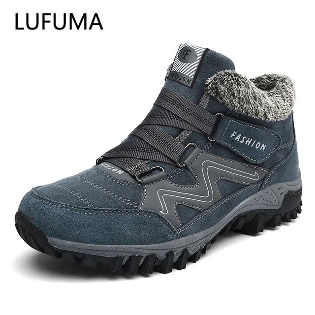 US $12.93 LUFUMA Winter Men Boots with Fur 2020 Warm Leather Snow Boots Men Winter Work Casual Shoes Sneakers