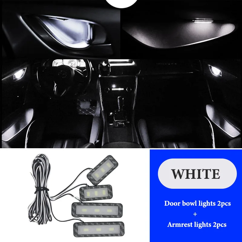 White Style A RXZ 4 шт. Автомобиль окружающего светильник интерьера автомобиля Светильник Автомобиля внутренняя чаша светильник межкомнатных дверей подлокотник светильник s дверные ручки окружающей среды декоративный светильник - Испускаемый цвет: White Style A