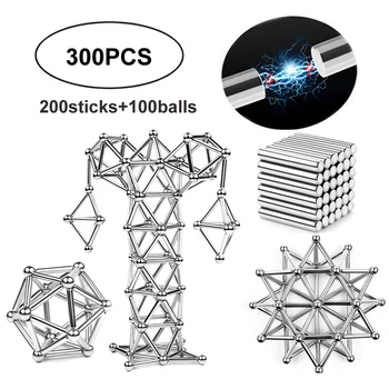 

300PCS Magnet Cube Magnetic Building Blocks Construction Set 200 Sticks & 100 balls Stress-Relief Magnet Toys for Kids Adults