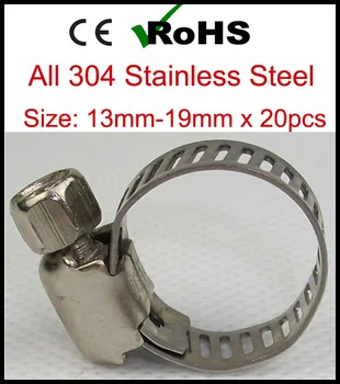 

13mm-19mm x 20pcs American Type 304 Stainless Steel Adjustable Hose Clamps Pipe FREE SHIPPING