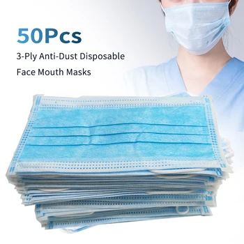 

1/10/50pcs 3-Ply Anti-Dust Disposable Safe Breathable Cloth Fabric Blue Mouth Mask Salon Earloop Face Mouth Masks
