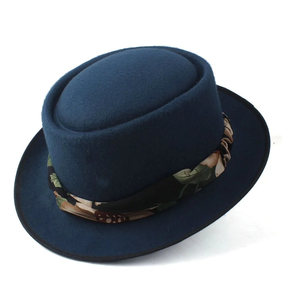 Модная женская шляпа-пирожок с лентой поп шерстяная шляпа Fedora Уличная Повседневная Porkpie чародейная шляпа размер 58 см - Цвет: Army Green