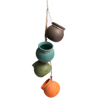 

4pcs Ceiling Mount Hanging Ceramic Planters Pot Succulent Plant Pot Bonsai Pots Container with Jute Rope