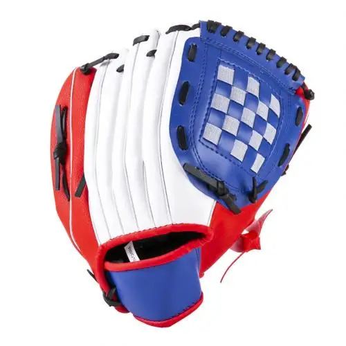 1 шт. прочные спортивные Бейсбольные перчатки для занятий спортом на открытом воздухе, утолщенные кожаные тренировочные перчатки для левосторонних тренировок, софтбольные перчатки для детей, взрослых, унисекс - Цвет: Red Blue