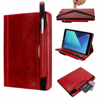 

Folio Card Holder Tablet Case for Samsung Galaxy Tab S3 SM-T820 SM-T825 9.7" Leather Stand Protective Cover with Pencil Slot+pen