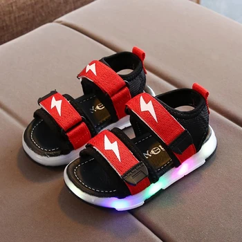 

2020 summer children's shoes boy's sandals led girl's lighting shoes children's beach shoes hollow air permeable soft sole