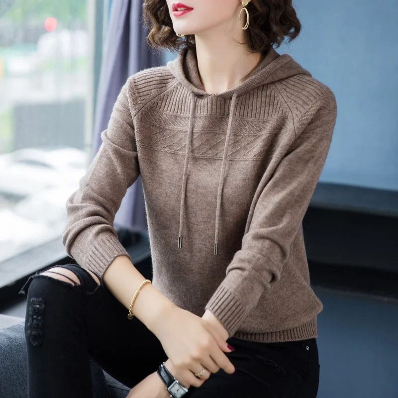 Cashmere Knitted Jumpers Woman Sweater Hooded Korean Style Hot Sale Fashion Pullover Female Woolen Knitwear Clothes Tops AA5079 - Цвет: 5