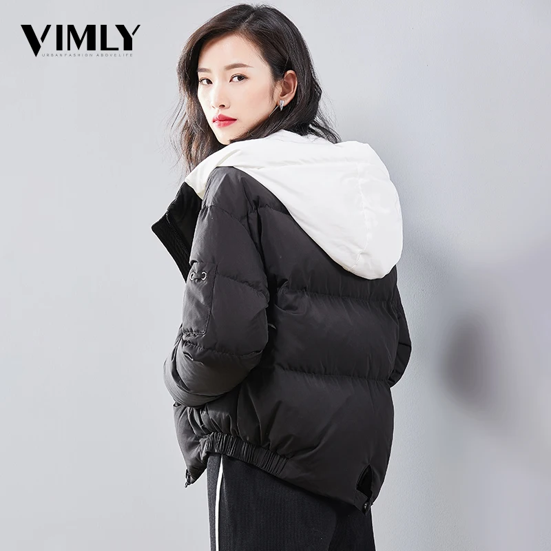 Vimly Женская куртка-пуховик на 90% белом утином пуху, женское плотное зимнее пальто с капюшоном, Женская Повседневная однотонная куртка на молнии, пуховое пальто