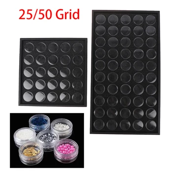 

25/50 Grid Empty Plate Manicure Tool Nail Art Powder Gems Rhinestone Storage Container Case Box