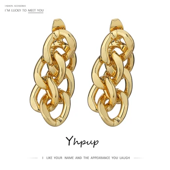 

Yhpup Brand Heavy Metal Chain Stud Earrings Trendy Gold Color Geometric Earrings Copper Jewelry for Women серьги женские Gift