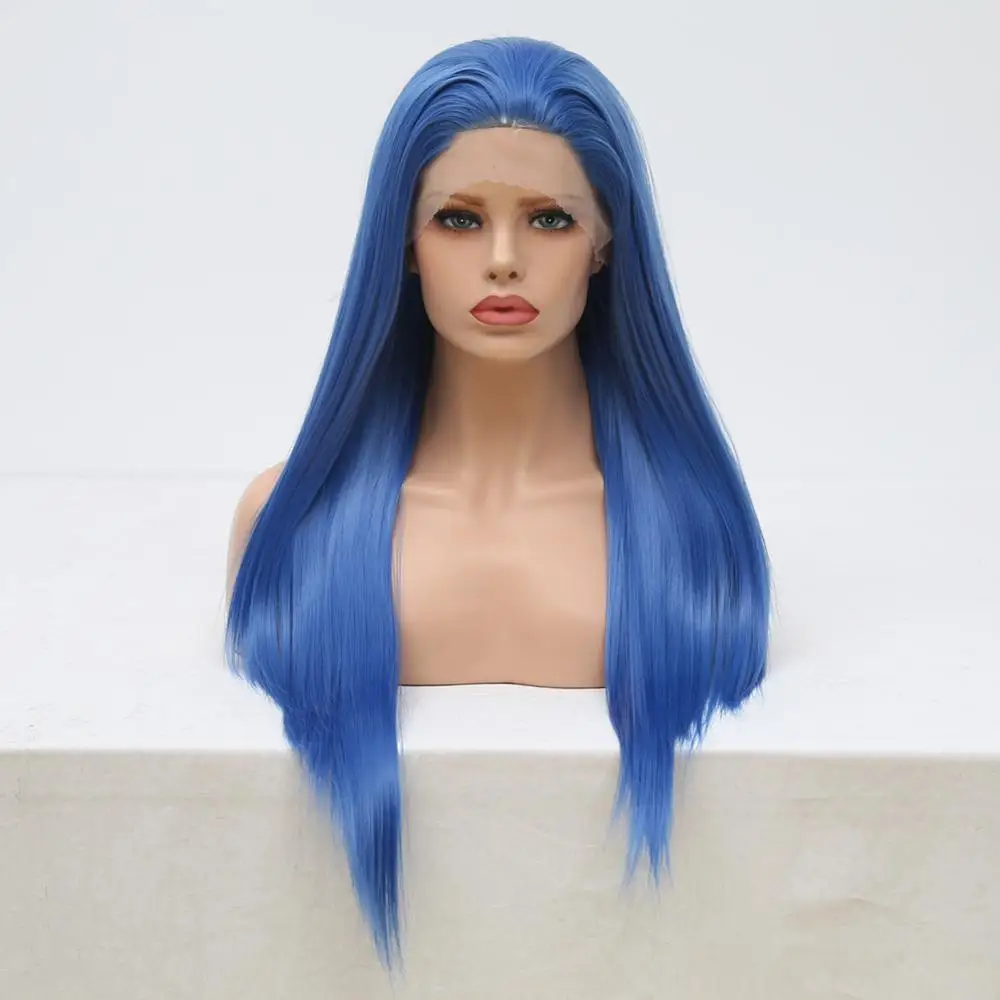 Charisma 26 дюймов длинные шелковистые прямые волосы синтетический парик фронта шнурка свободная часть голубые парики для женщин высокотемпературные волокна волос