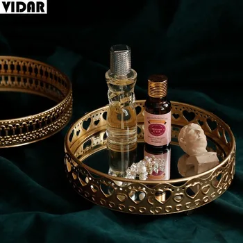 

VIDAR Nordic Light Luxury Style Golden Wrought Iron Glass Mirror Base Tray Bedroom Desktop Jewelry Tray Cosmetic Storage Tray