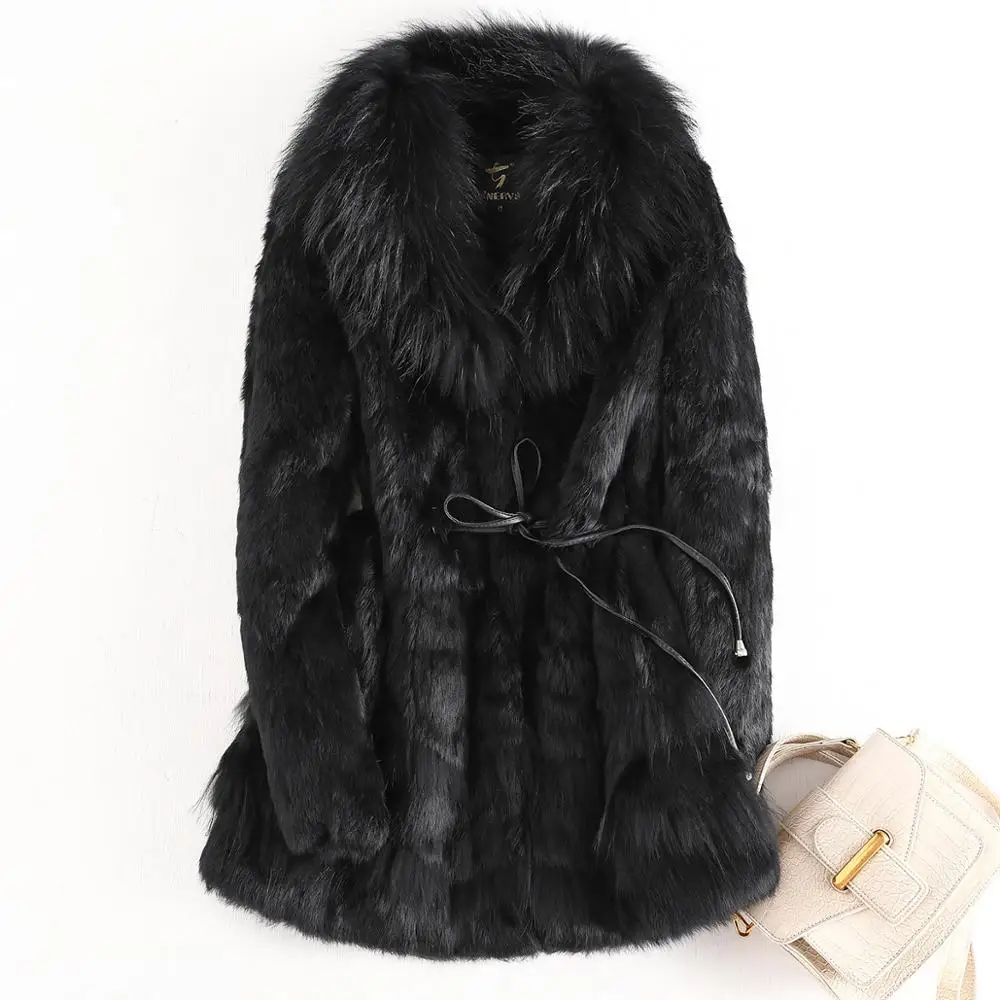 Новое модное пальто из натурального кроличьего меха с роскошным воротником из натурального Лисьего меха с фабрики OEM низкая цена скидка