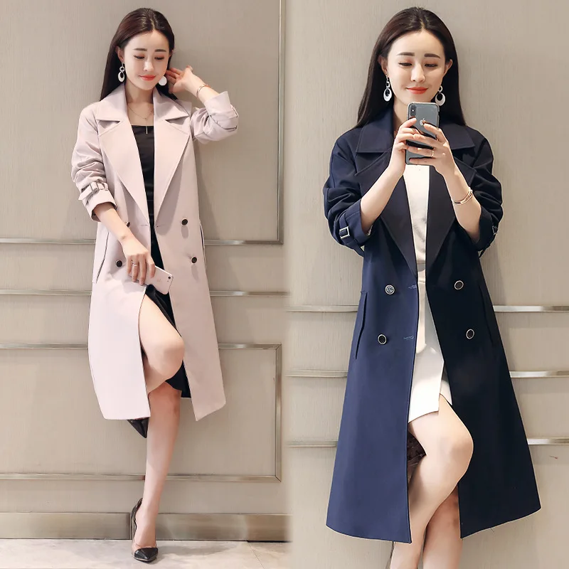 

Trench Coat 2019 Spring Fashion Solid Color Trend Elegant Slim Fit Slimming Mid-length