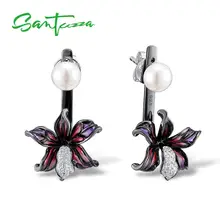 SANTUZZA, серьги, ювелирное изделие, серьги для девочек, 925 пробы, серебро, для женщин, пресноводный белый жемчуг, цветок, эмаль, хорошее ювелирное изделие