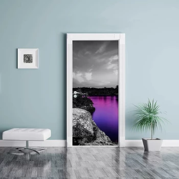 

3D Fantastic Purple River Self Adhesive Wall Art Decal New Sticker For Home Door Decoration Renovation Wallpaper Print Picture