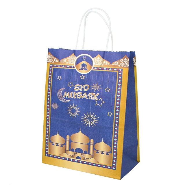 6pcs Eid Mubarak Kraft Paper Gift Bags Muslim Islamic Festival Party Cookie Candy Packaging Box Ramadan Kareem Favors Supplies style4