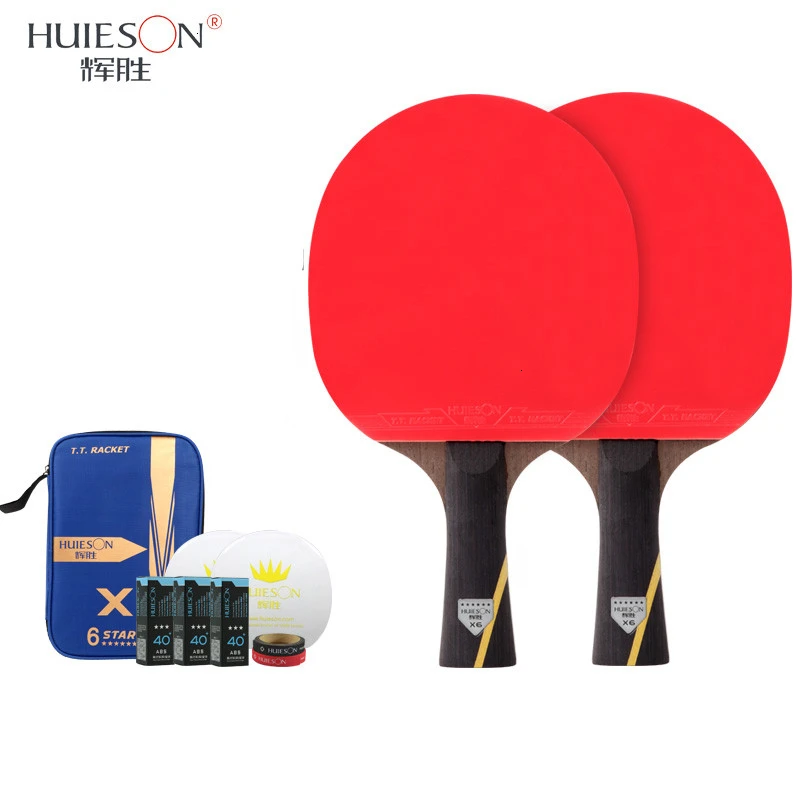 2FL with Accessory HUIESON 6 Star набор ракеток для настольного тенниса, лезвие из углеродного волокна, ракетка для пинг-понга, ракетка с чехлом, аксессуары для настольного тенниса, мячи - Цвет: 2FL with Accessory