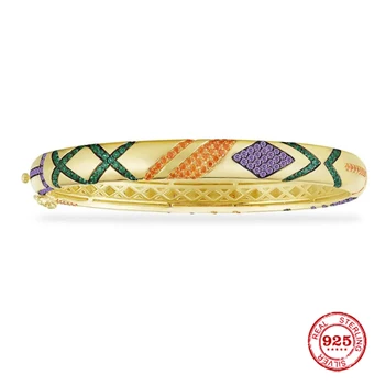 

Fashion Charm Sterling Silver Copy 1:1 Copy,Yellow Multicolor Tribal Bangle With Geometric Shapes Women Luxury Jewelry Gift