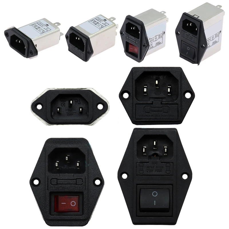 IEC320 C13 C14 anti-interference fused filter socket CW 3A 6A 10A EMI power purifier switch socket game player speaker
