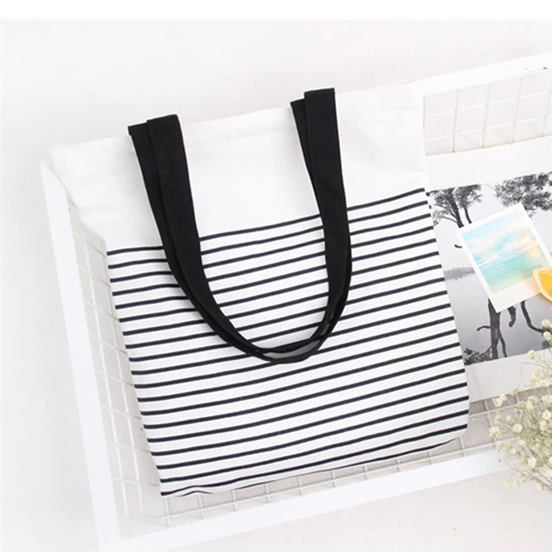 Katoen Streep Canvas Shopping Tote Schouder Защита окружающей среды Draagtas Eco herbroikbare Tas