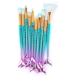 Mermaid-Inspired 11-Piece Makeup Brush Set (10pcs Brushes)