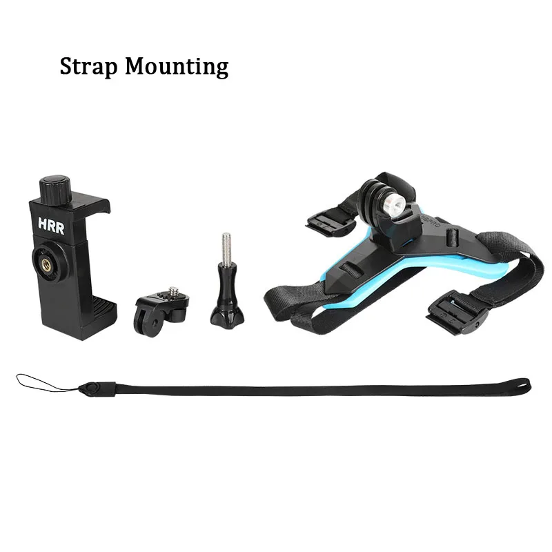 Strap Mount Полное лицо мотоциклетный шлем подбородок держатель подставка для смартфона GoPro Hero 8 7 6 5 SJCAM YI 4K SONY аксессуары для экшн-камеры - Цвет: Strap Mount