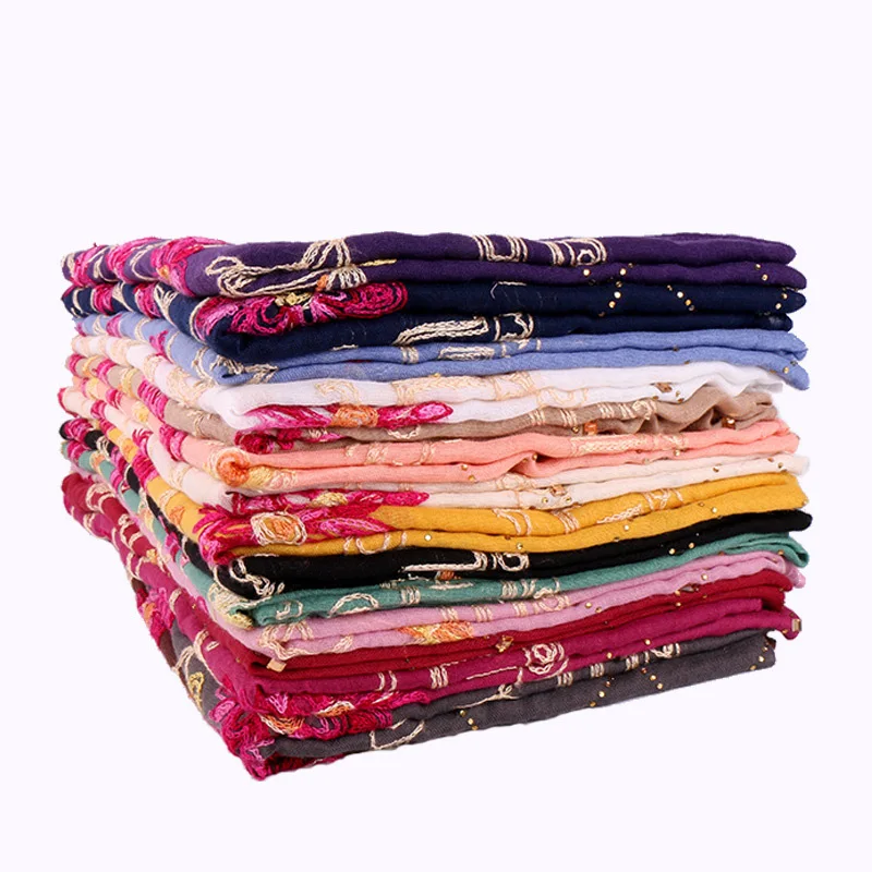 Plain Embroidered Floral Viscose Scarf Shawl From Indian Bandana Print Cotton Scarves and Wraps Foulards Sjaal Muslim Hijab
