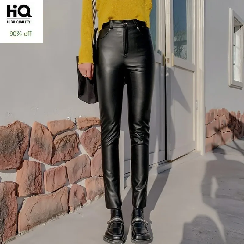 Hoge Kwaliteit Echt Leer Potlood Broek Vrouwen Streetwear Slanke Rits Zwarte Broek Plus Size 6XL Office Lady Schapenvacht Broek Hoge Kwaliteit Echt Leer Potlood Broek Vrouwen Streetwear Slanke Rits Zwarte Broek Plus Size 6XL Office Lady Schapenvacht Broek