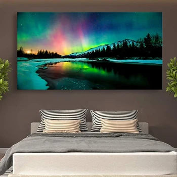

Beautiful green and red aurora abstract big size diamond painting wall art,diamond mosaic,diamond embroidery,full drill YG2282