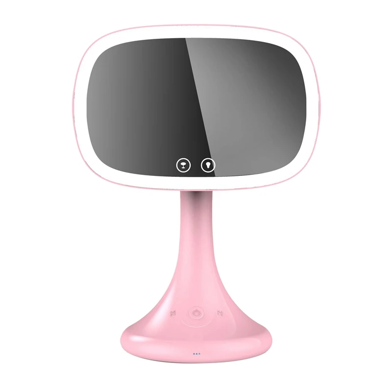

LED Mirror Bluetooth Audio Table Lamp Makeup Mirror Luminous Makeup Mirror Smart Bluetooth Speaker Fill Light-Pink
