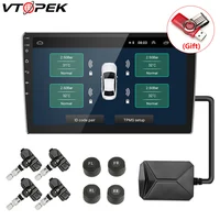 Vtopek-sistema de control de la presión de los Neumáticos del coche, dispositivo con 4 sensores, transmisión inalámbrica de 5V, TPMS, USB, reproductor de navegación Android