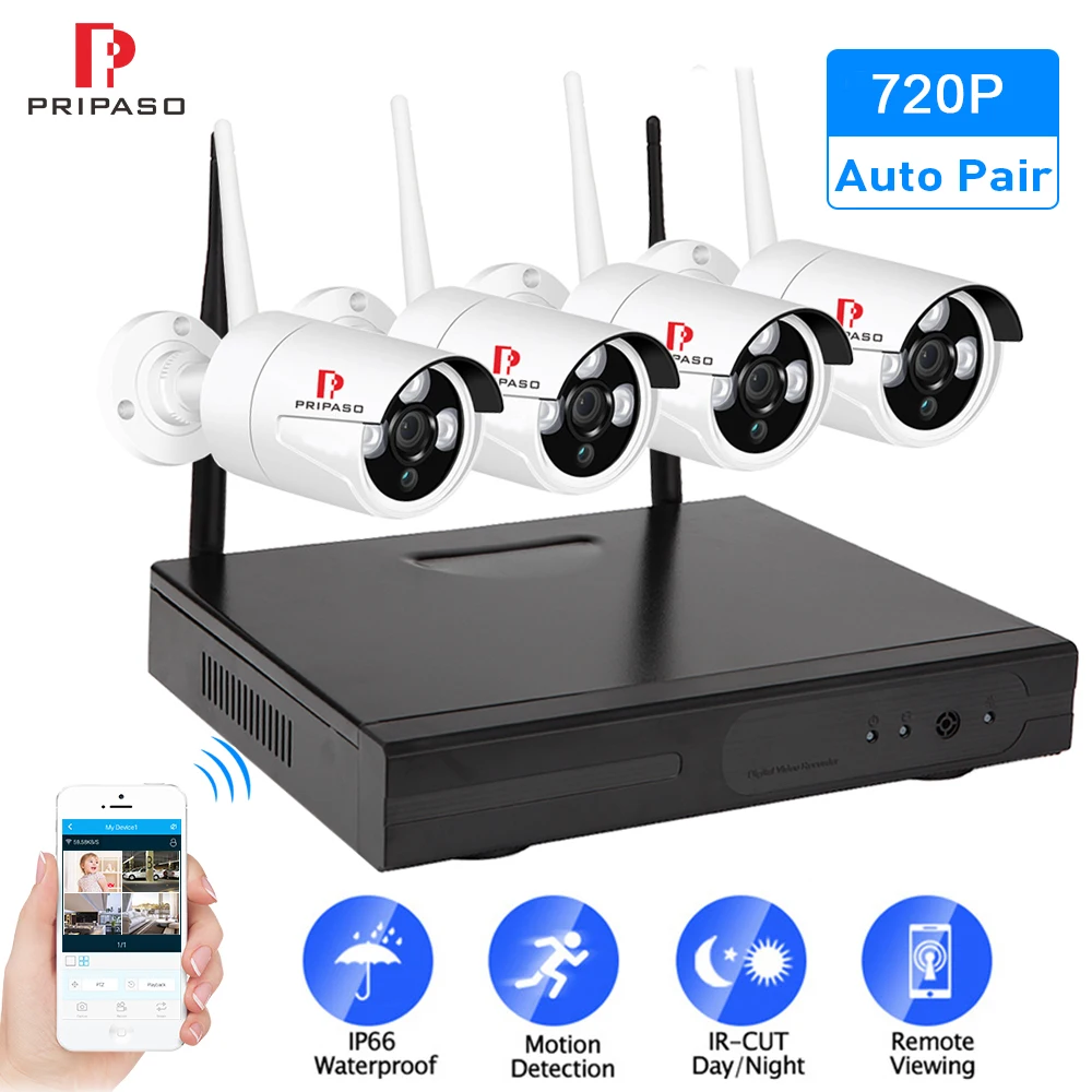 720P беспроводная система видеонаблюдения 4 шт. HD WiFi ip-камера 1MP NVR IP IR-CUT уличная CCTV ip-камера система безопасности комплект видеонаблюдения