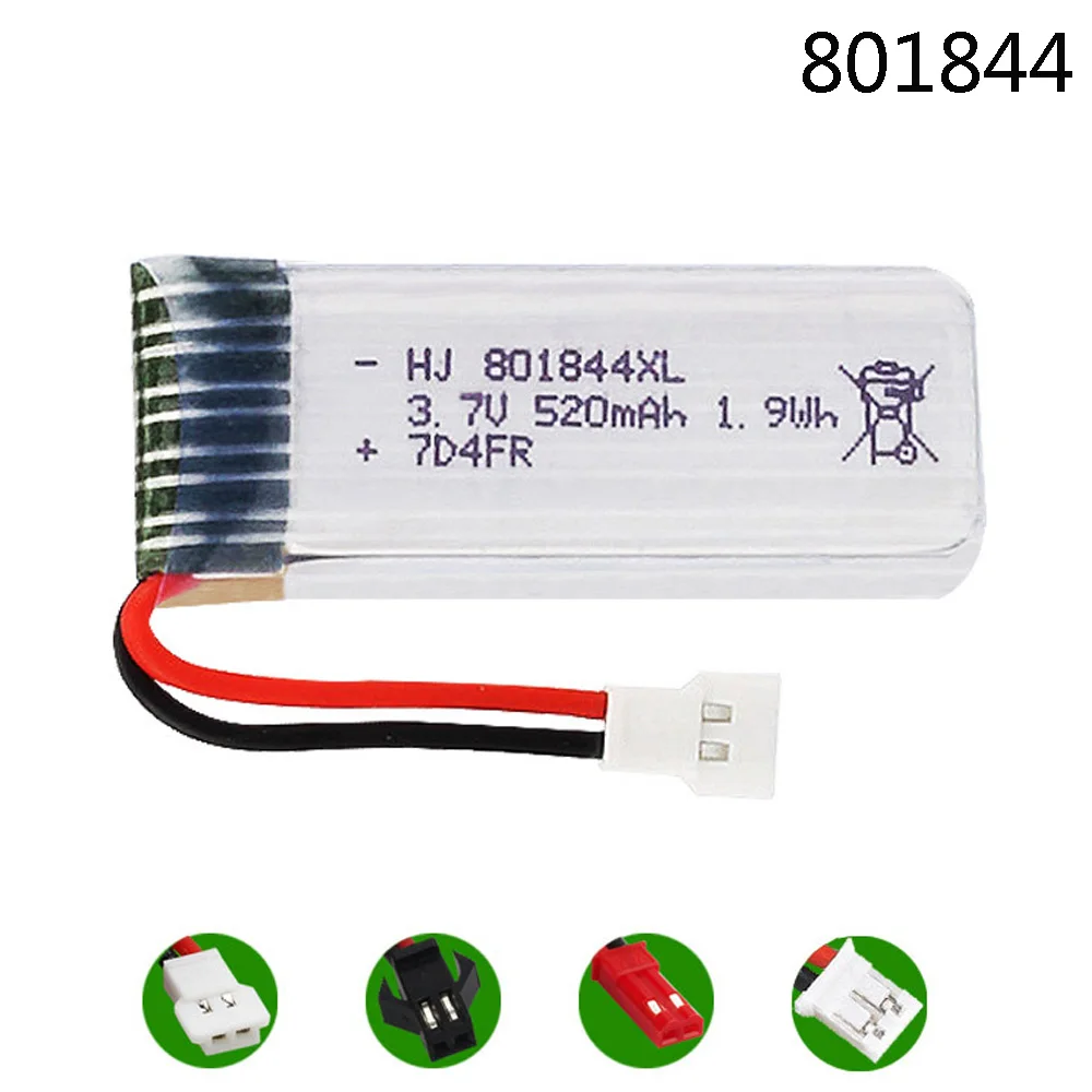 

3.7V 520mah 801844 rc Lipo Battery for Hubsan H107P 801844 25c 1.9Wh Battery for H107P RC Camera Drone Accessories XH2.54/SM/JST