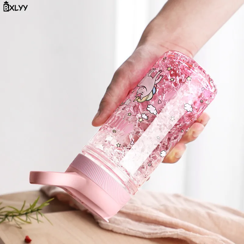 BXLYY 1 шт. соломенная бутылка для воды с единорогом, 400 мл, мультяшная разбитая чашка для льда, портативная Питьевая машина для кухни, детский душ, подарок. 75z