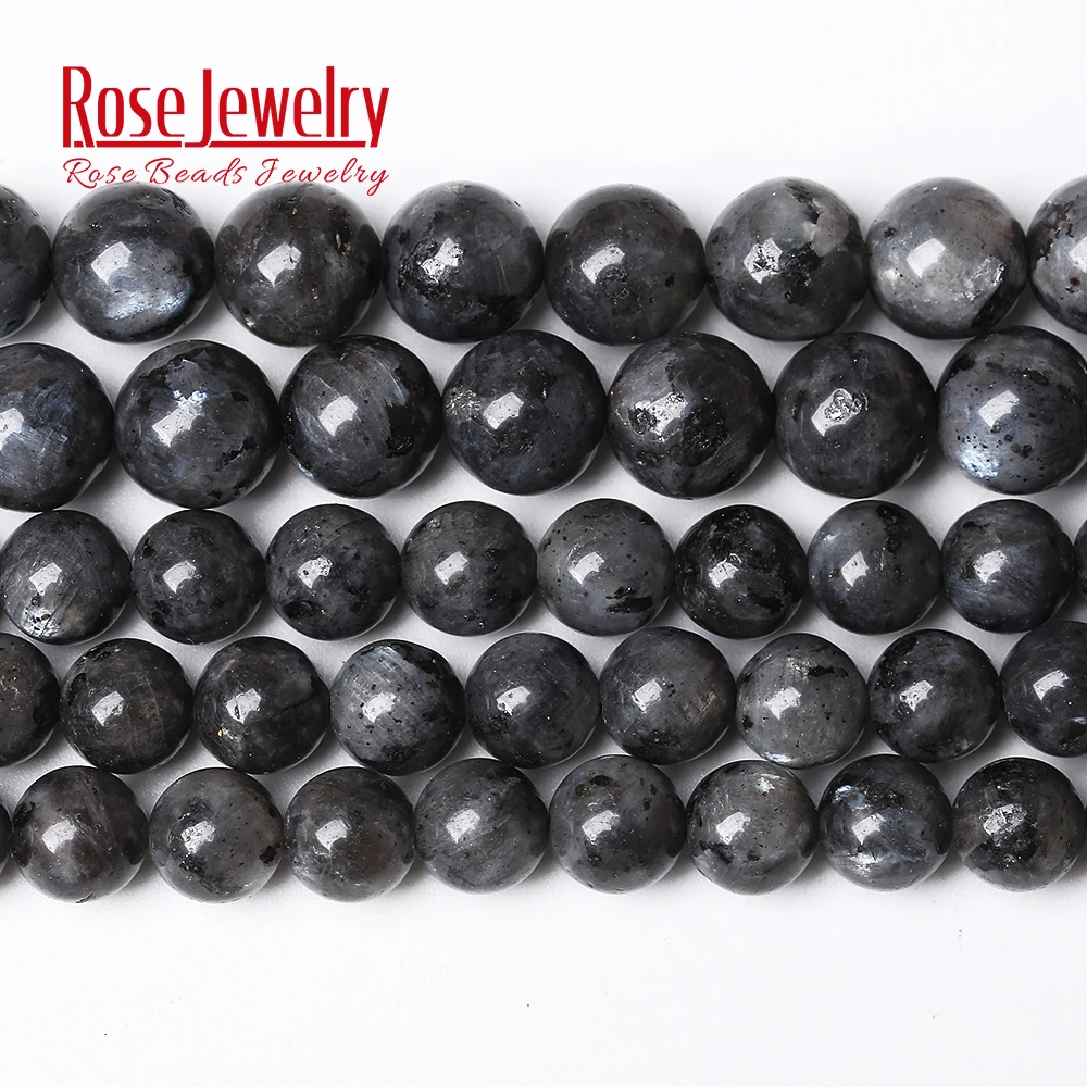 

Wholesale Natural Stone Black Larvikite Labradorite Round Loose Beads 15" Strand 4 6 8 10 12 14 MM Pick Size For Jewelry Making