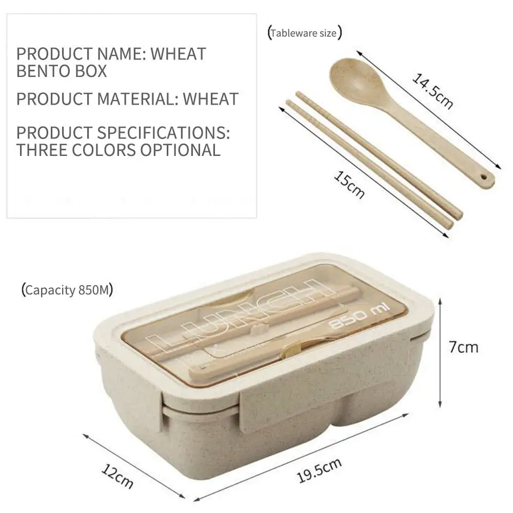 

Food Container 850ml with Lid Box Lunch Box 3color Wheat Straw Fiber Sturdy Picnics Camping Office Travel Bento Box School