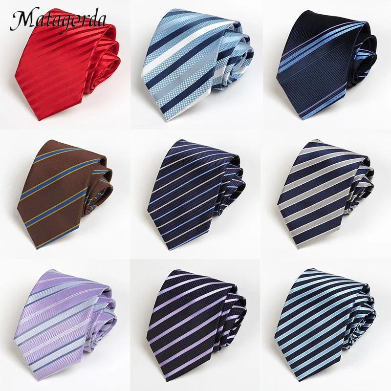 

High Quality 8cm Men Tie Blue Stripe Necktie Neckwear Formal Neckcloth Men Gift Groom Groomsmen Wedding Gravata Cravat Accessory