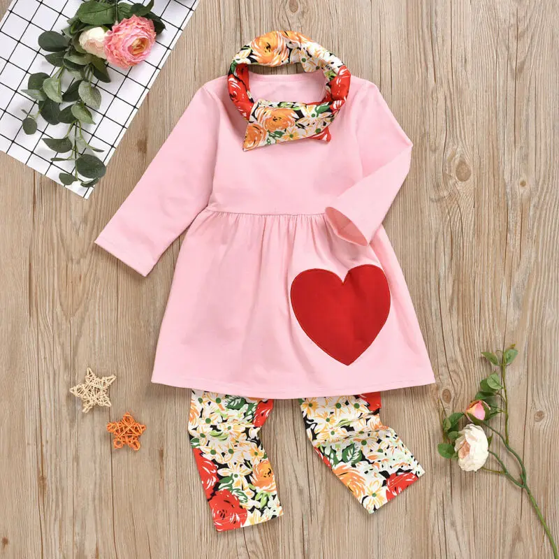 

USA Newborn Infant Baby Kids Girl Heart T shirt Tops Pants Clothes Valentine Set