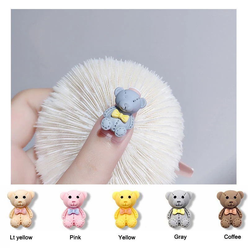 

30pcs large nail art accessories flat resin cartoon bear 13x18mm 5 colors cute 3D nail art DIY decoration 2020 new