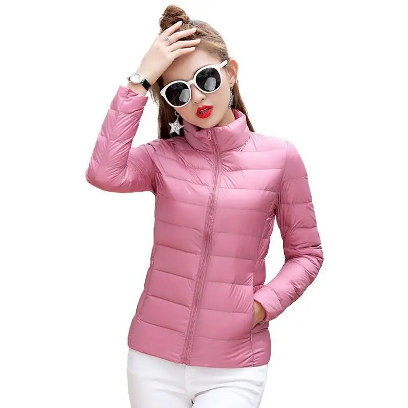 Korean Fashion Ultra Thin Down Jacket Winter Slim Female Long Sleeve Zipper Solid Ultra Light White Duck Down Coats Women 2021
