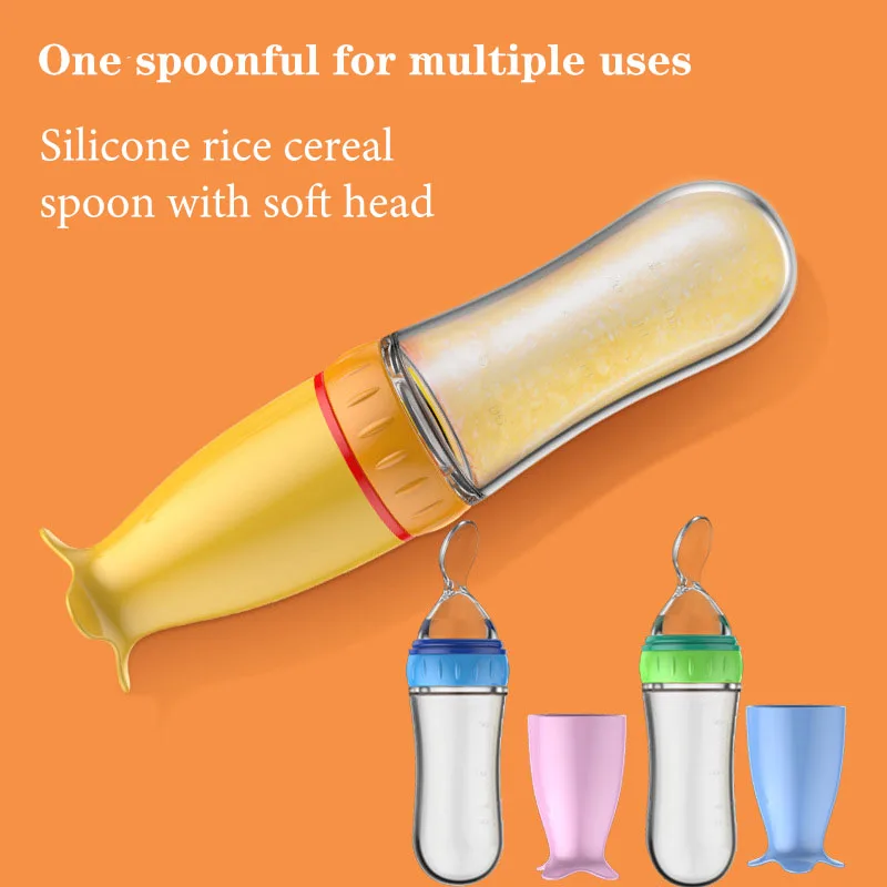 Safe Useful Silicone Baby Bottle With Spoon Food Supplement Rice Cereal Bottles Squeeze Spoon Milk Feeding Bottle Cup 5