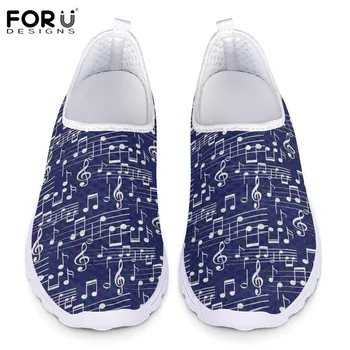 

FORUDESIGNS Women Music Notes Design Mesh Casual Walking Shoes Summer Comfortable Slip On Platform Vulcanized Sock Loafers 45