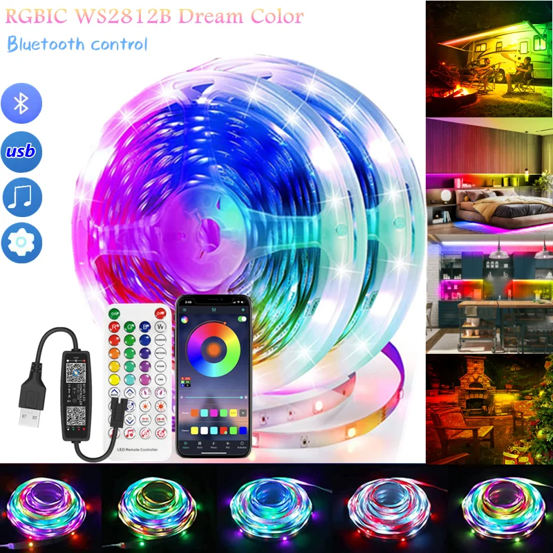 Светодиодные полосы RGBIC WS2812B Dream Color RGB 5050 2835 1-30M украсить спальню ночник Smart Luces